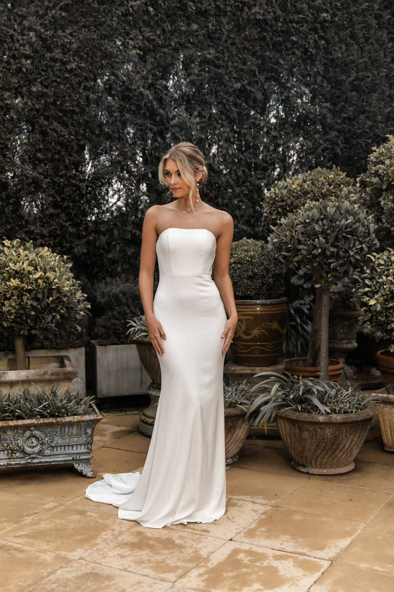 Satin Corset Strapless Dress in Ivory main image 1