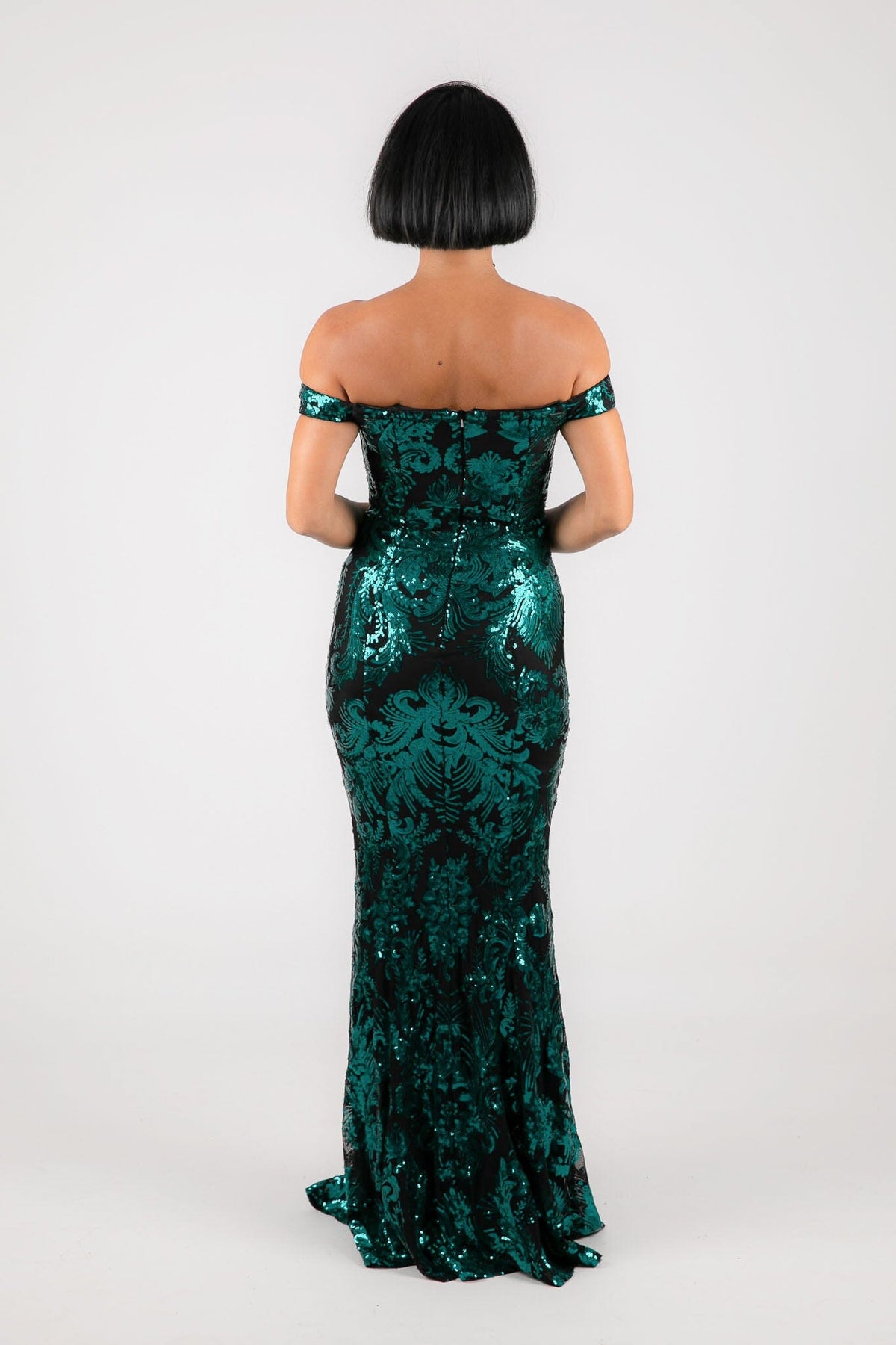 Collective Dress - Ramona Off Shoulder Sequin Gown - Emerald image 5