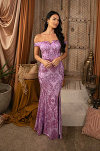Ramona Off Shoulder Sequin Gown - Lilac