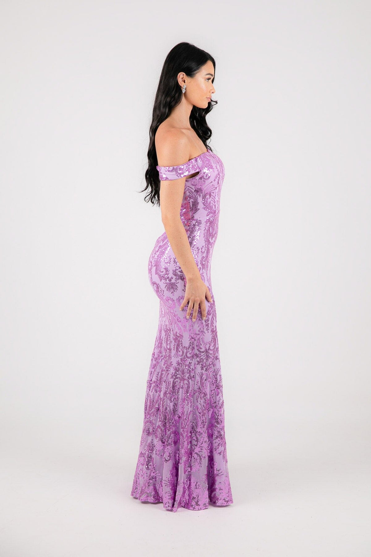 Collective Dress - Ramona Off Shoulder Sequin Gown - Lilac image 5