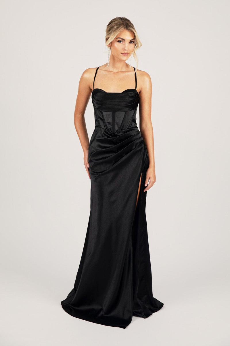 Faith Black Corset Dress with Lace Up back
