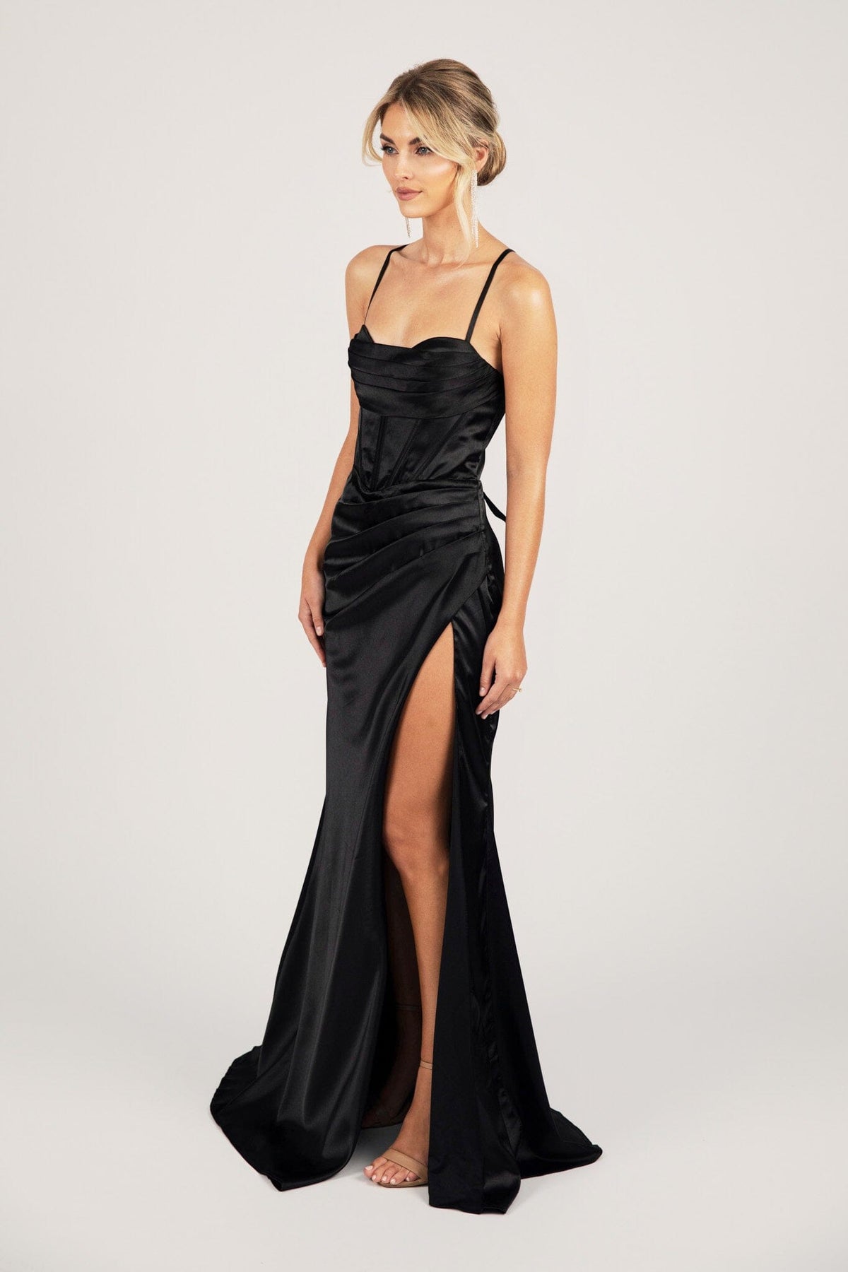 SHANTE Lace Up Back Corset Gown - Black - View 5 | Shop Formal Dress