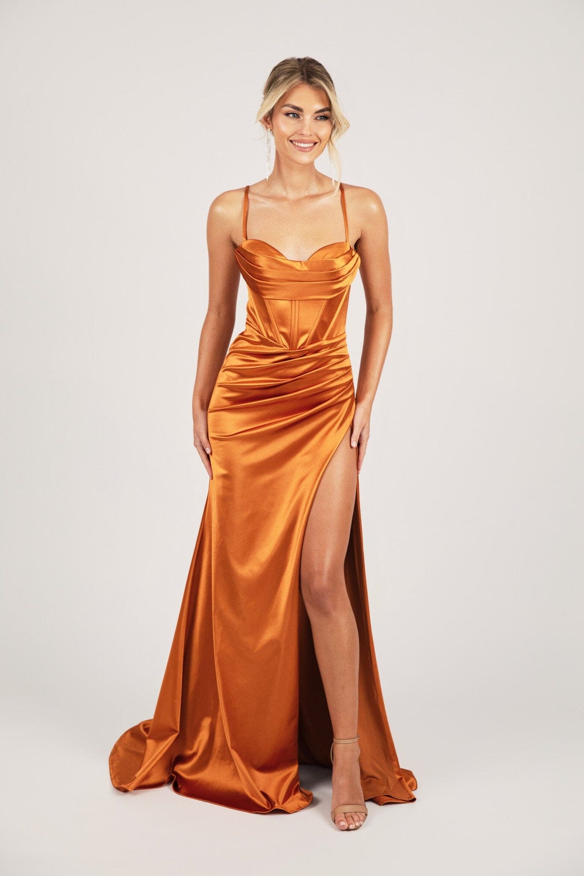 SHANTE Lace Up Back Corset Gown - Burnt Orange - View 6 | Shop Formal Dress
