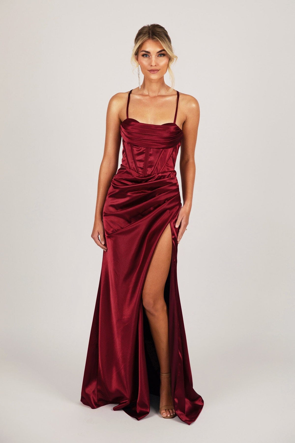 Collective Dress - SHANTE Lace Up Back Corset Gown - Deep Red image 2