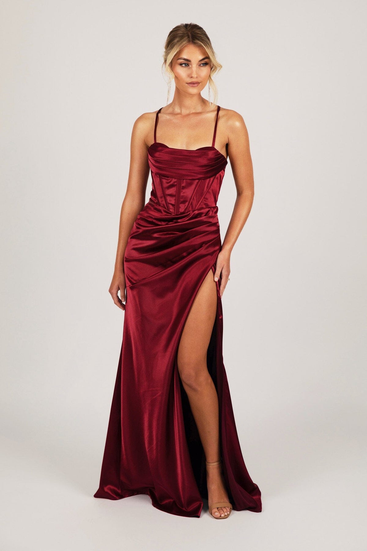Collective Dress - SHANTE Lace Up Back Corset Gown - Deep Red image 4
