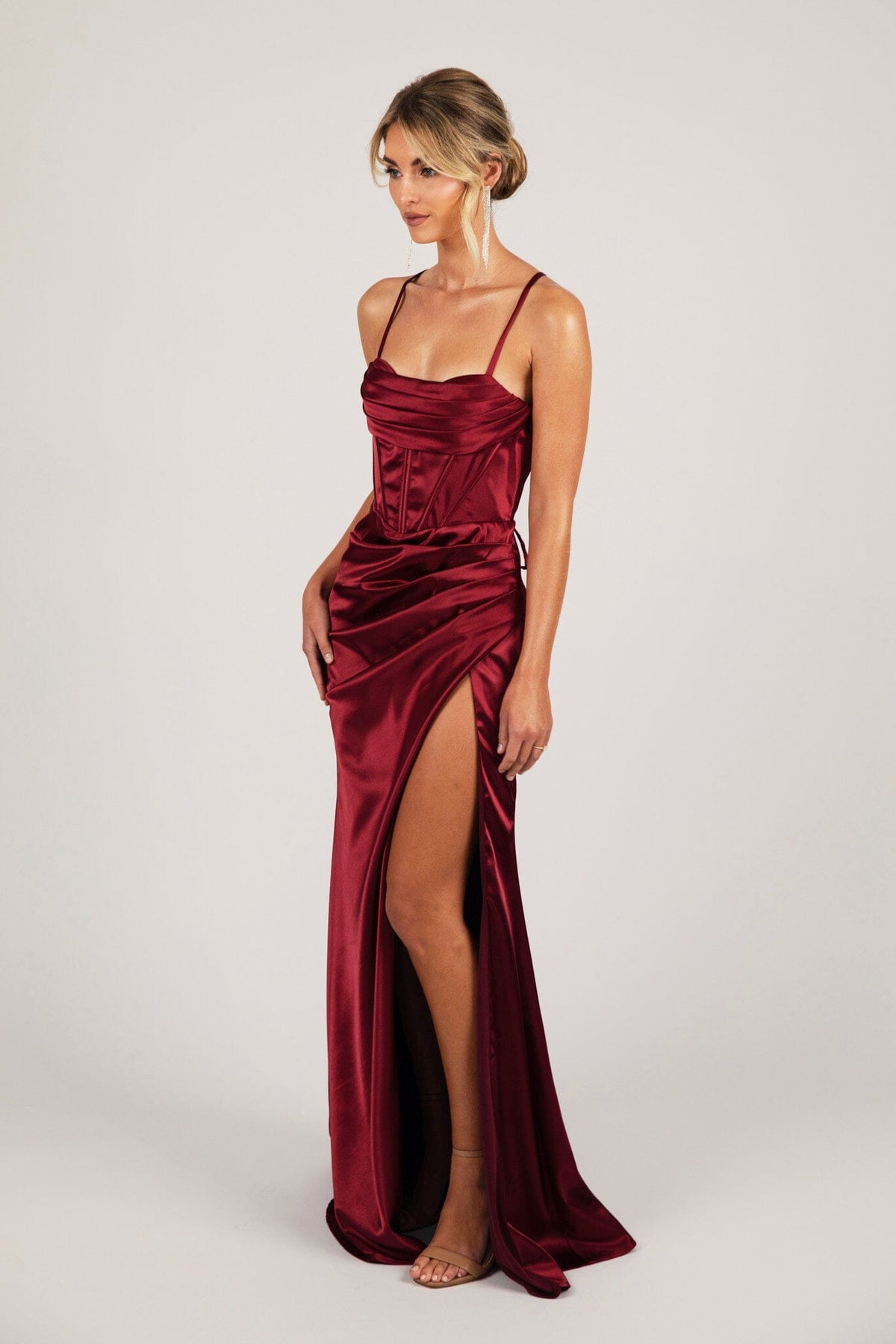 Collective Dress - SHANTE Lace Up Back Corset Gown - Deep Red image 5