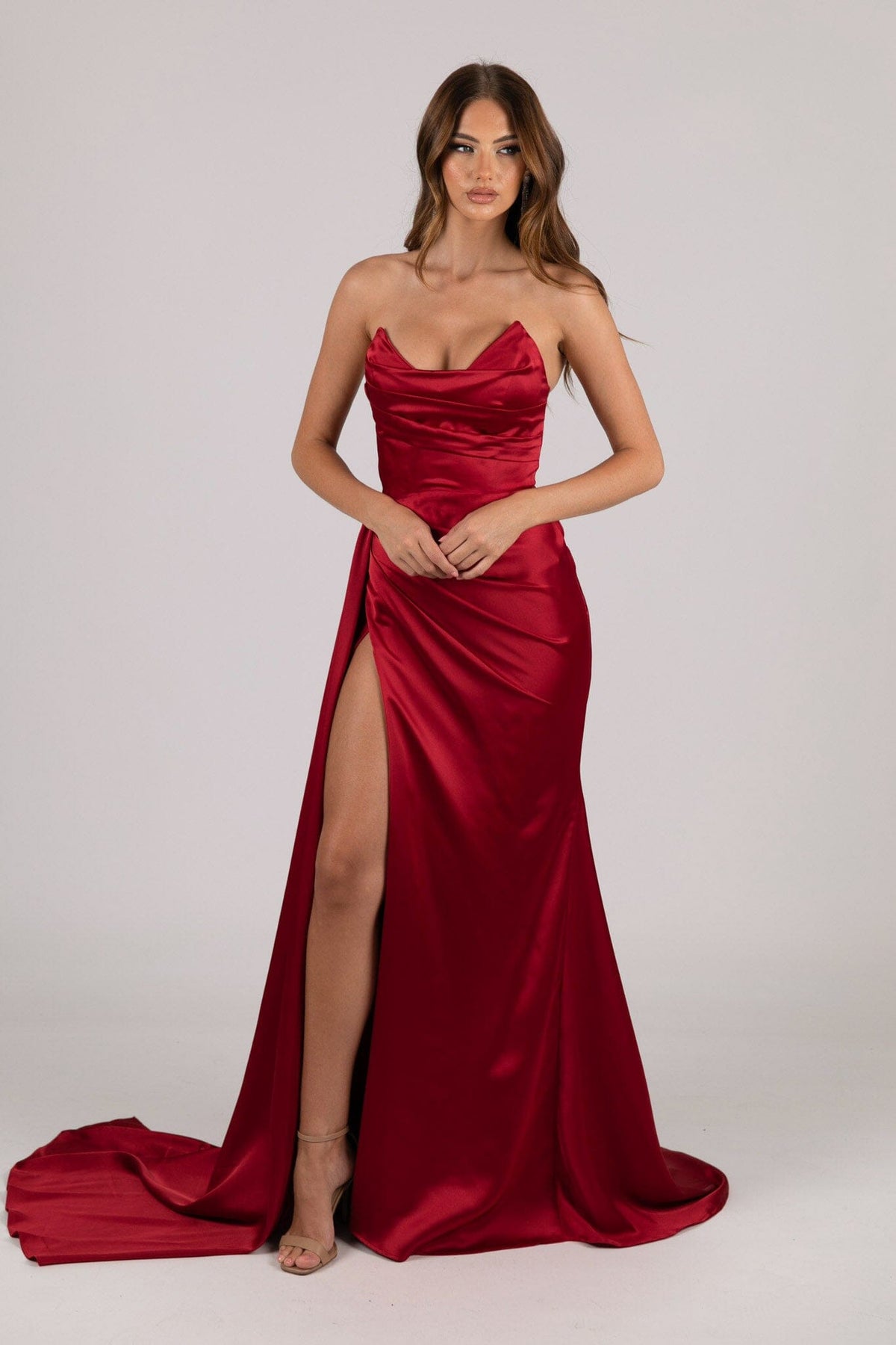 Collective Dress - TYRA Satin Gown - Deep Red image 4