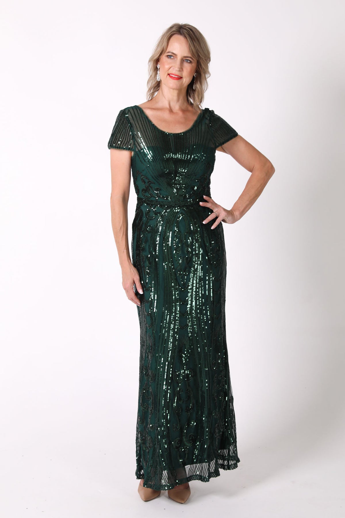Greta Sequin Maxi Dress - Emerald Green