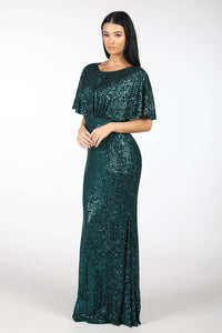 Margaret Butterfly-Sleeve Sequin Maxi Dress - Emerald