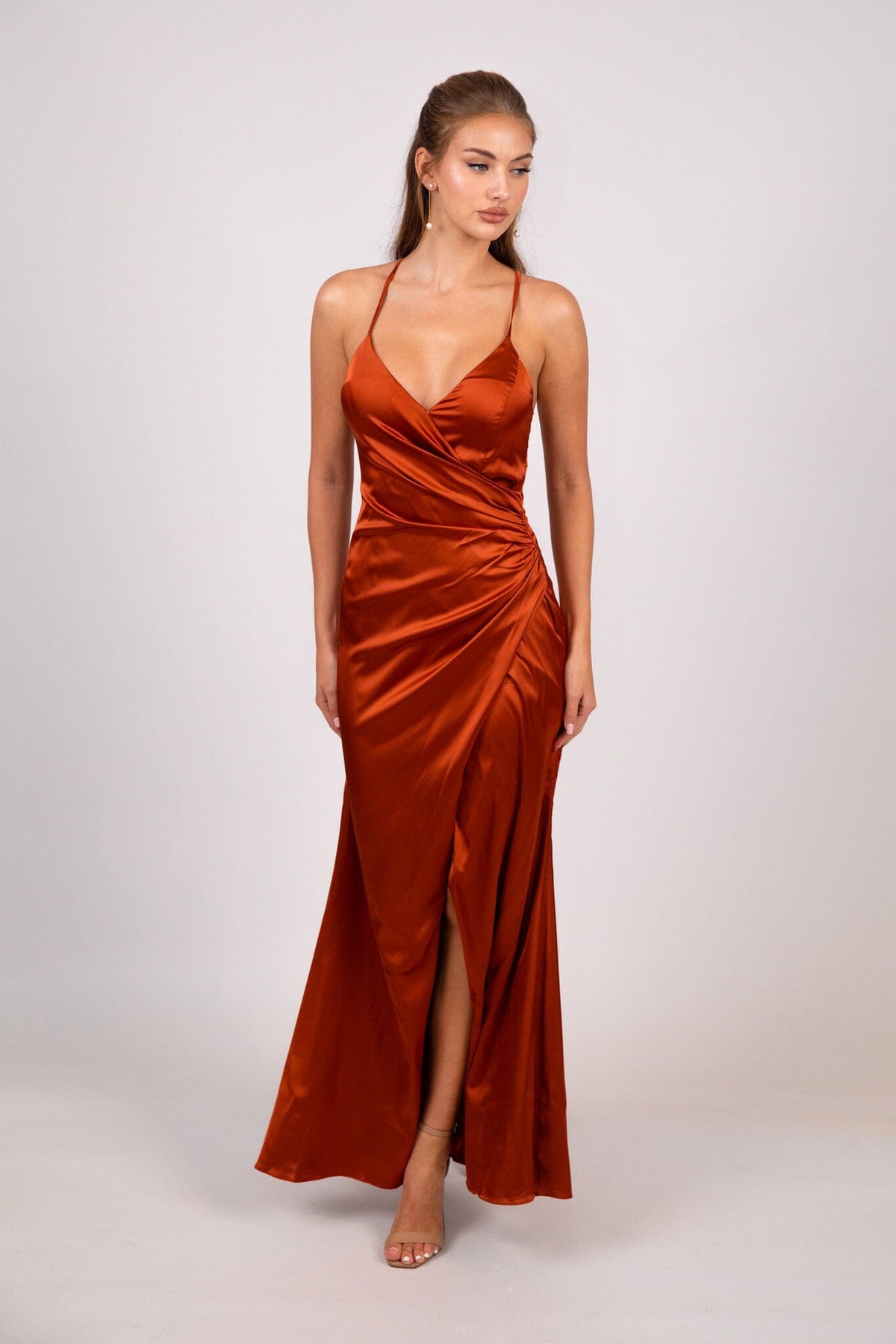 BELINDA Satin Maxi Dress - Burnt Orange Noodz Boutique BELINDA Satin Maxi Dress - Burnt Orange Noodz Boutique