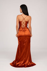 AYANA Corset Satin Gown - Burnt Orange