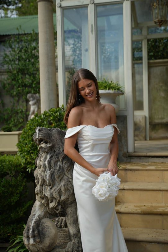 Agnes Off-Shoulder Satin Gown - Ivory