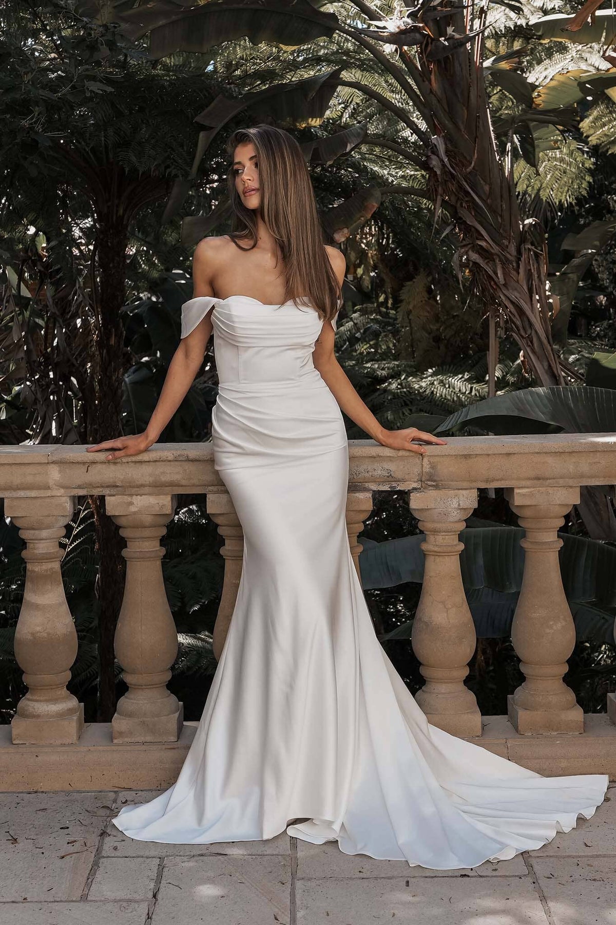Agnes Off-Shoulder Satin Gown - Ivory