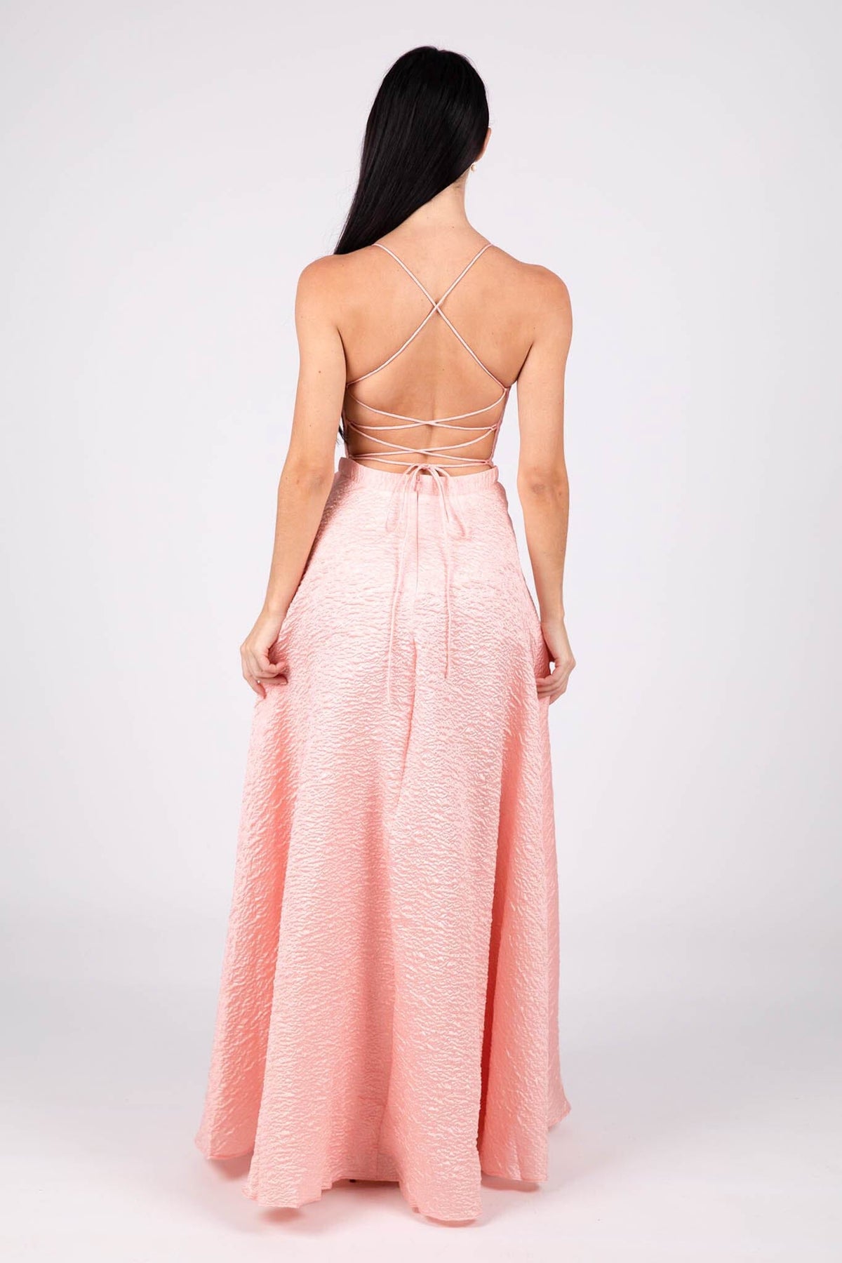 Lace Up Open Back of Light Pink A-line Ball Gown