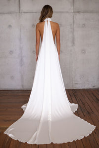 Detachable Silky Satin Scarf Flowing into a Long Train 