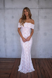 Aurora Off The Shoulder Lace Maxi Dress - White/Nude