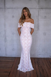 Aurora Off The Shoulder Lace Maxi Dress - White/Nude