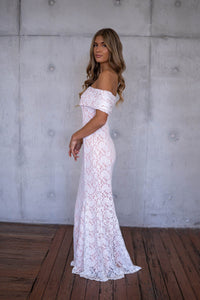 Aurora Off The Shoulder Lace Maxi Dress - White/Nude