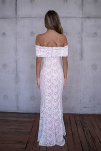 Aurora Off The Shoulder Lace Maxi Dress - White/Nude