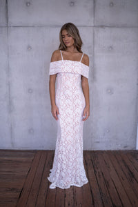 Aurora Off The Shoulder Lace Maxi Dress - White/Nude