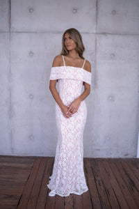 Aurora Off The Shoulder Lace Maxi Dress - White/Nude
