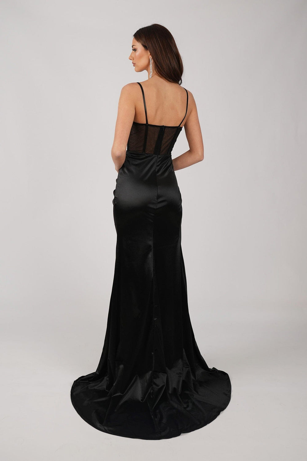 Crystal Embellished Corset Gown With Structured Bustier Bodice – Black