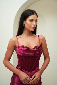CRYSTAL Corset Gown - Burgundy