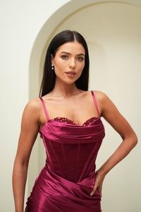 CRYSTAL Corset Gown - Burgundy