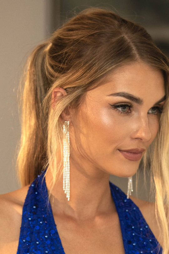 Diamante Tassel Earrings in Silver