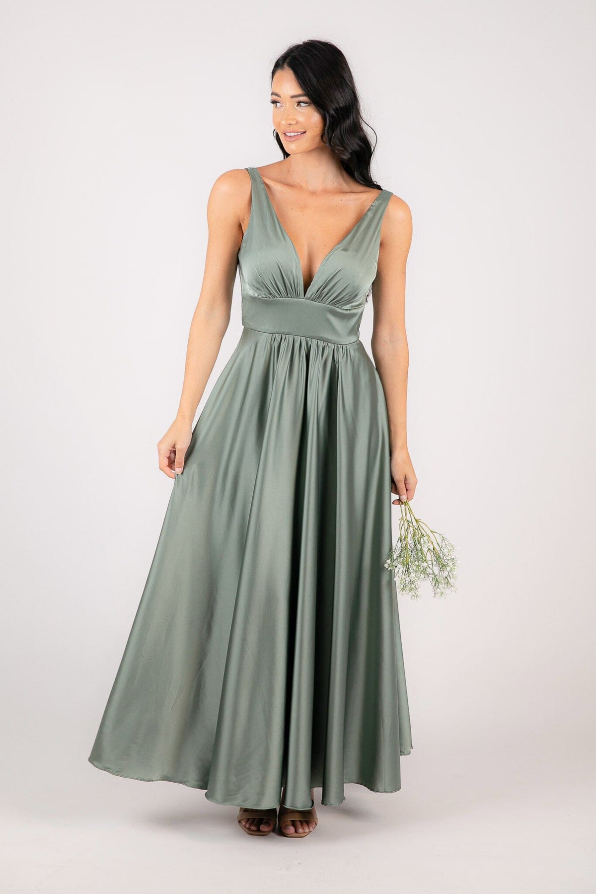 ISABEL A-Line Satin Maxi Dress - Sage Green Noodz Boutique ISABEL A-Line Satin Maxi Dress - Sage Green Noodz Boutique