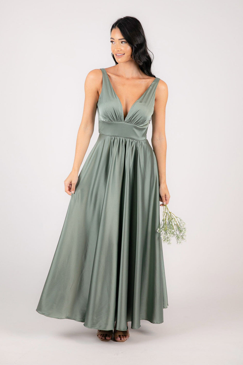 Zola Embellished Satin Maxi Gown (Sage)