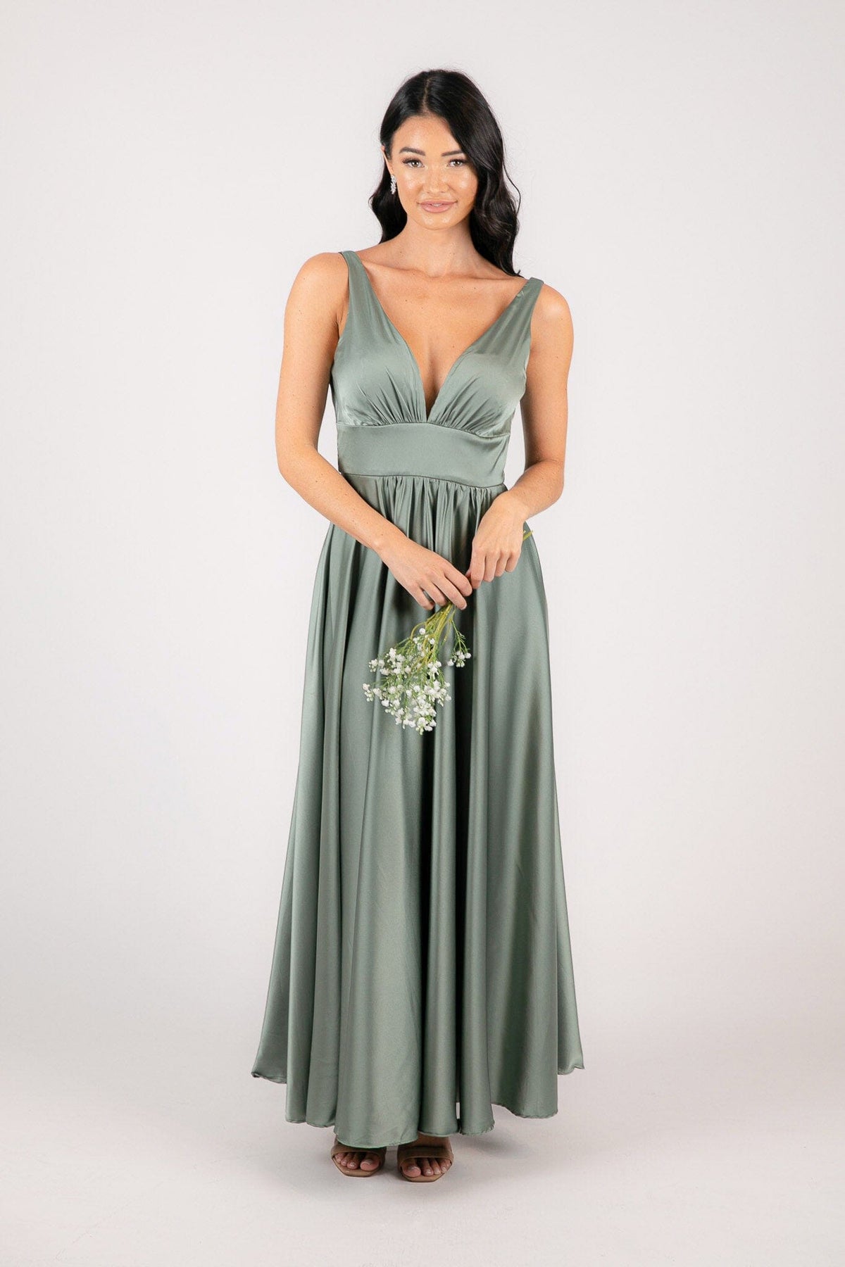 ISABEL A-Line Satin Maxi Dress - Sage Green Noodz Boutique ISABEL A-Line Satin Maxi Dress - Sage Green Noodz Boutique