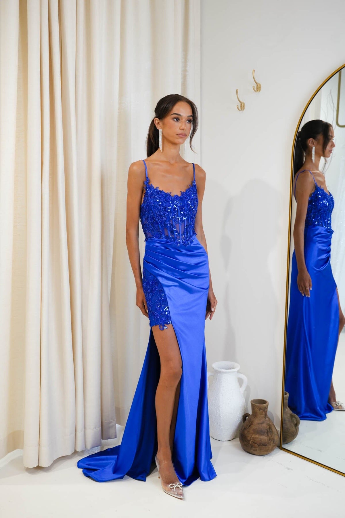 KEIRA Beaded Sequin Corset Gown - Royal Blue