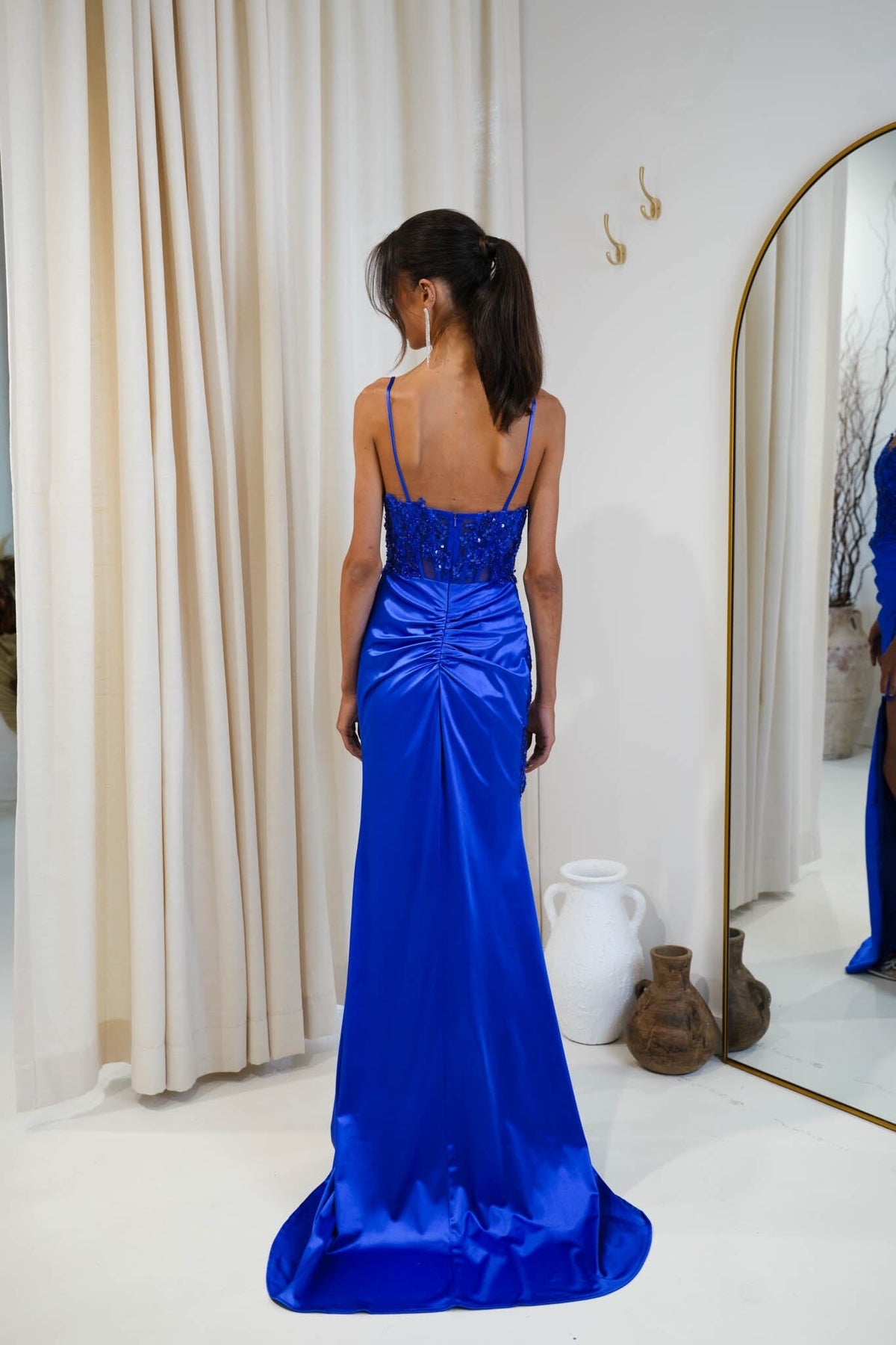 KEIRA Beaded Sequin Corset Gown - Royal Blue