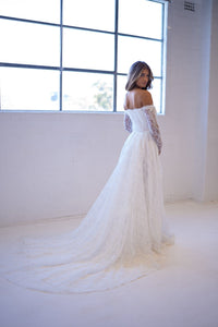 Monique Off-Shoulder Long Sleeve A-line Lace Gown - Ivory