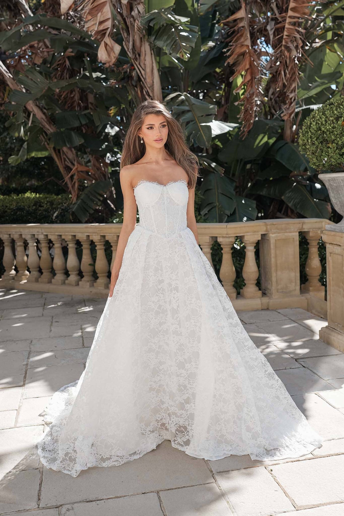 Monique Off-Shoulder Long Sleeve A-line Lace Gown - Ivory