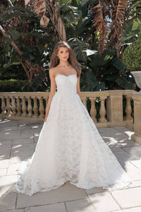 Monique Off-Shoulder Long Sleeve A-line Lace Gown - Ivory