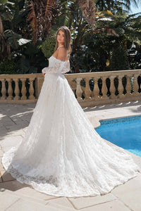 Monique Off-Shoulder Long Sleeve A-line Lace Gown - Ivory
