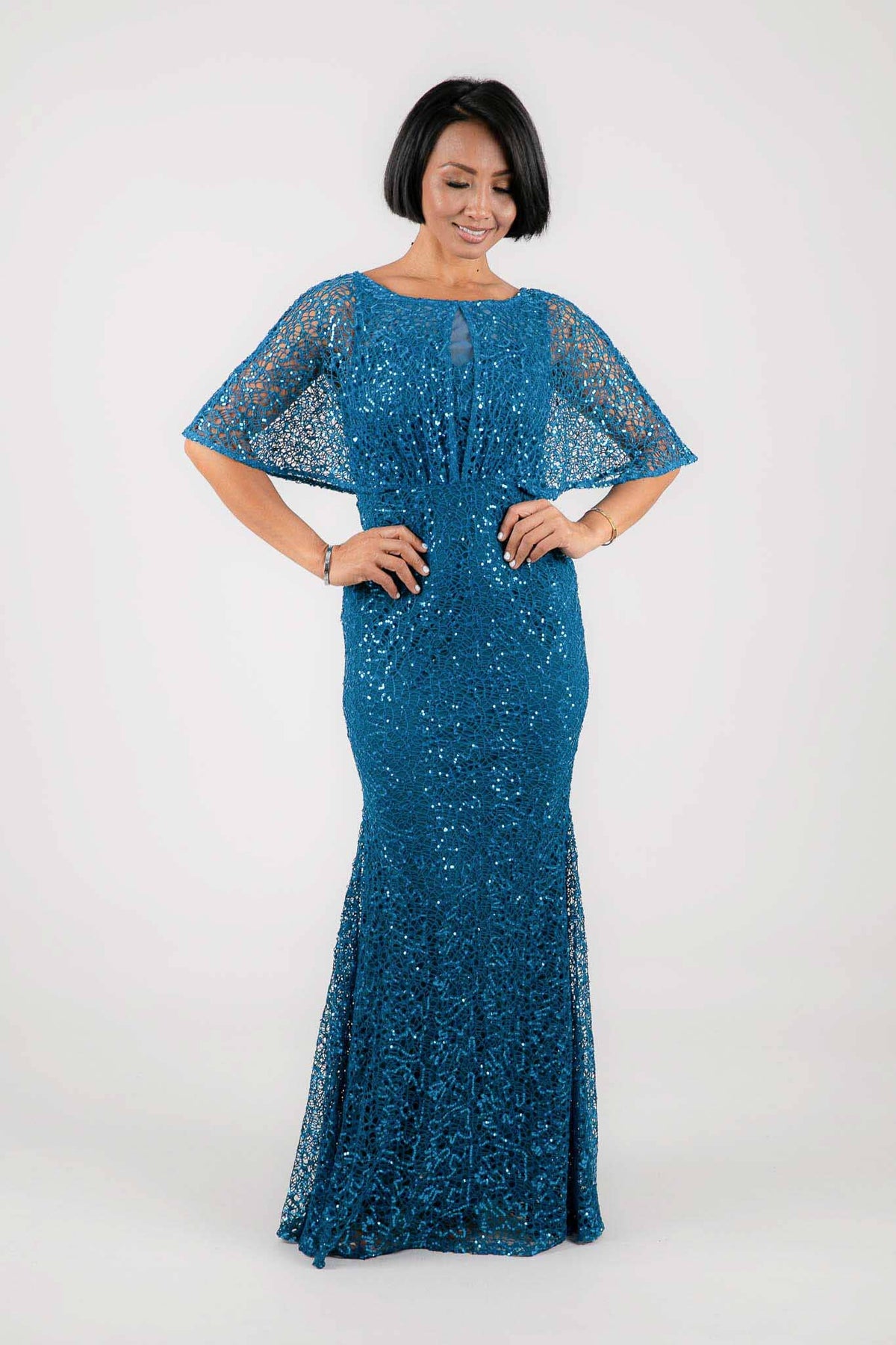 Opal Butterfly-Sleeve Sequin Maxi Dress - Teal Noodz Boutique Opal Butterfly-Sleeve Sequin Maxi Dress - Teal Noodz Boutique