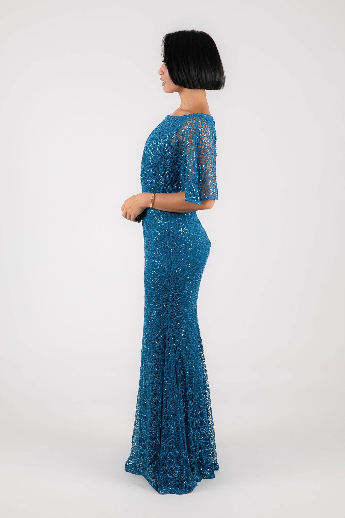 Opal Butterfly-Sleeve Sequin Maxi Dress - Teal Noodz Boutique Opal Butterfly-Sleeve Sequin Maxi Dress - Teal Noodz Boutique
