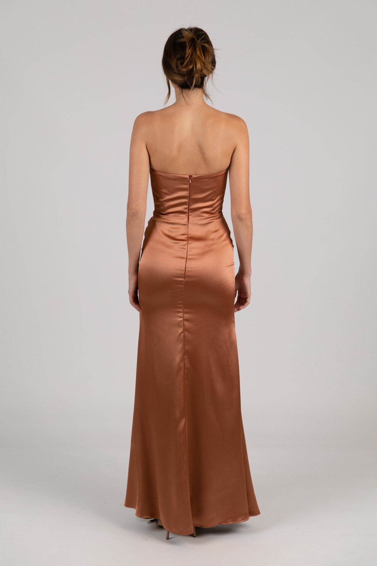 Peyton Strapless Satin Maxi Dress - Terracotta Noodz Boutique Peyton Strapless Satin Maxi Dress - Terracotta Noodz Boutique