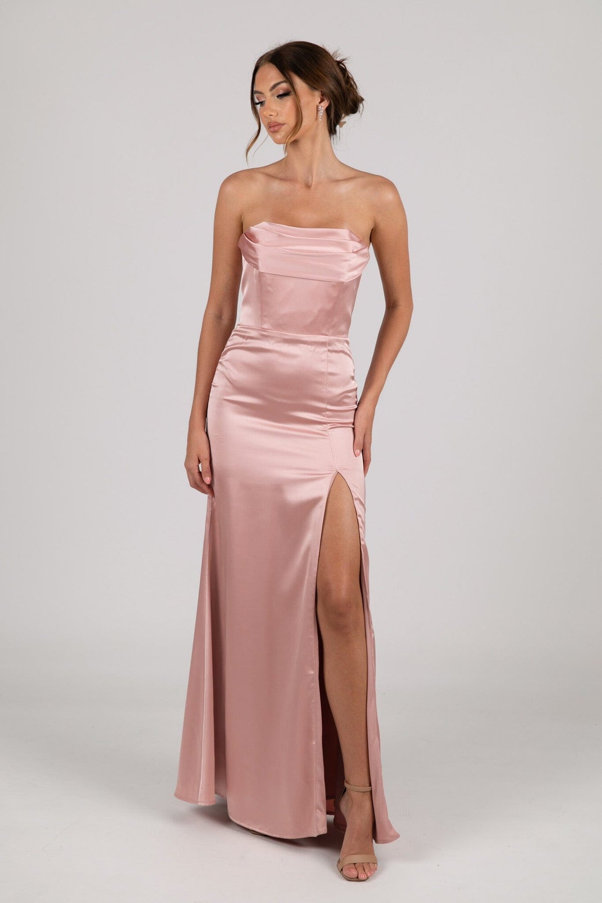 Peyton Strapless Satin Maxi Dress - Dusty Pink Noodz Boutique Peyton Strapless Satin Maxi Dress - Dusty Pink Noodz Boutique
