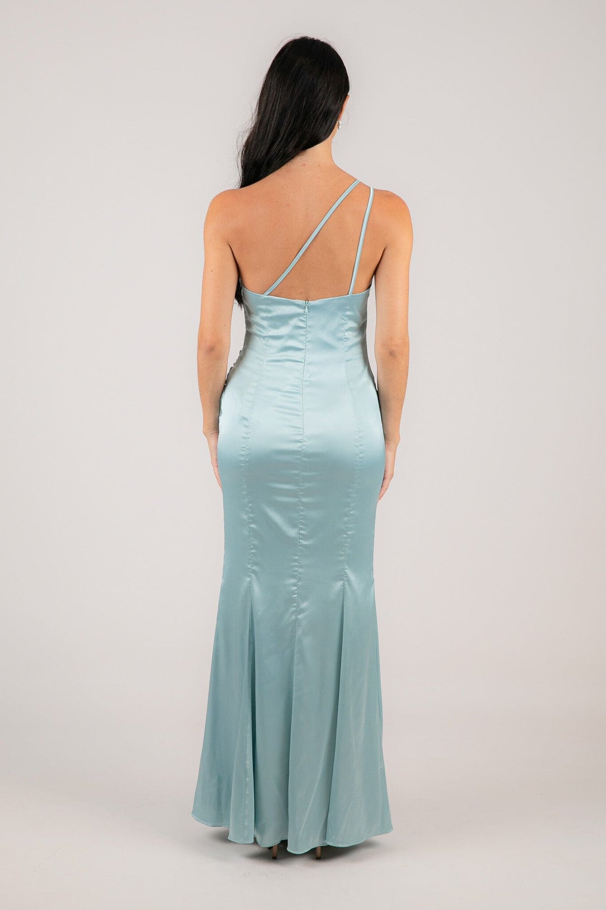 SELENE One Shoulder Satin Maxi Dress - Ice Blue Noodz Boutique SELENE One Shoulder Satin Maxi Dress - Ice Blue Noodz Boutique