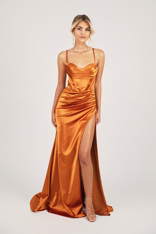 SHANTE Lace Up Back Corset Gown - Burnt Orange