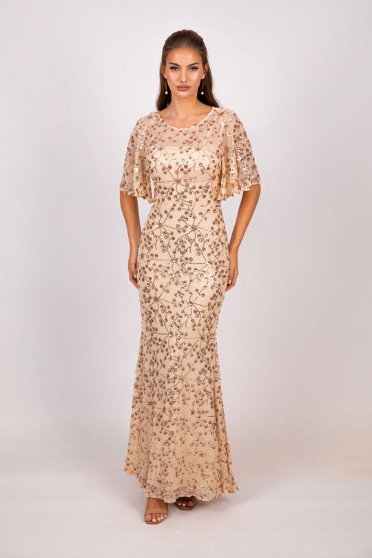 Simona Pattern Sequin Gown - Champagne
