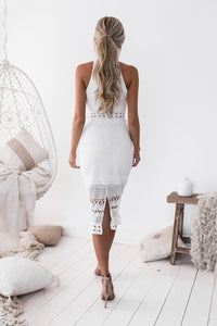 Back Image of Twosisters The Label White High Neck Lace Midi Dress