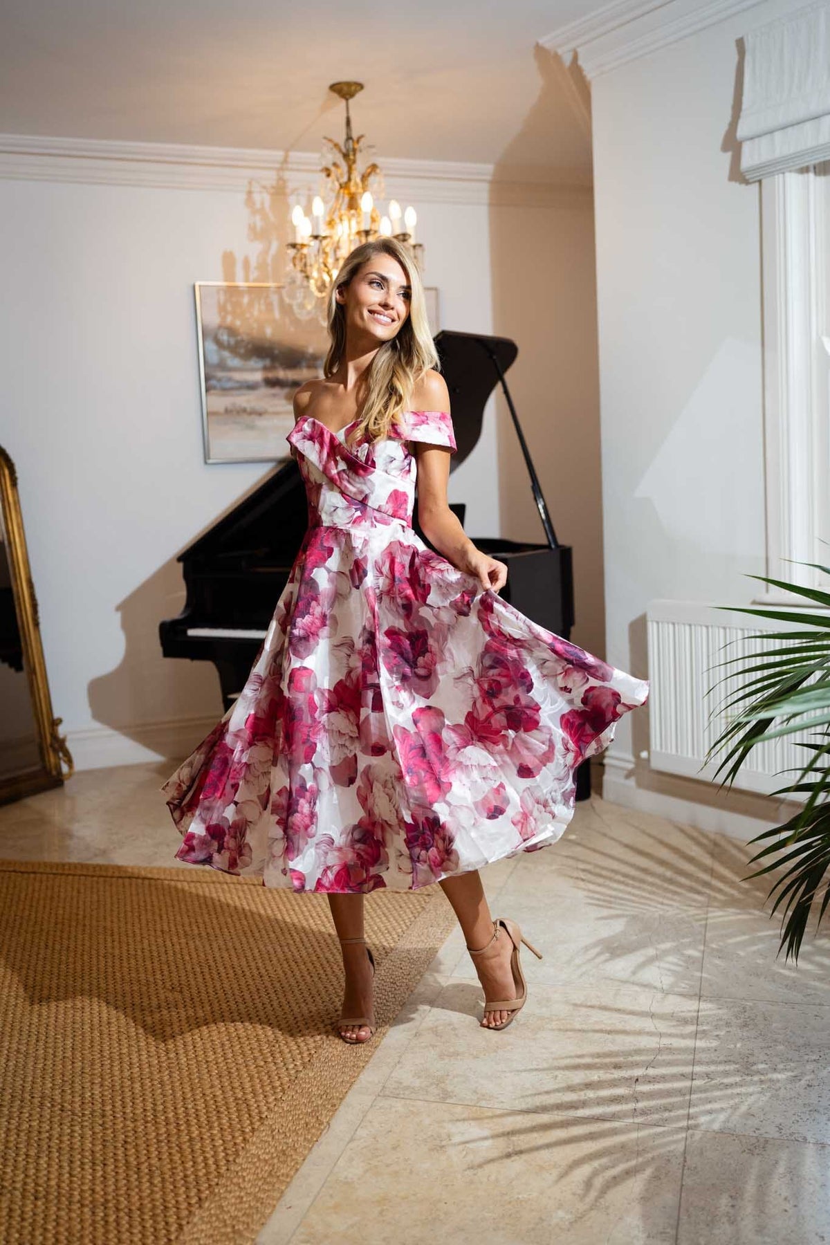 Winona Red Floral Off Shoulder Midi Dress Sydney | Noodz Boutique Winona Red Floral Off Shoulder Midi Dress Sydney | Noodz Boutique