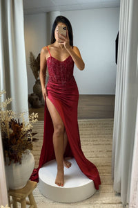 YESENIA Beaded Corset Gown - Deep Red (XS - Sample Sale)