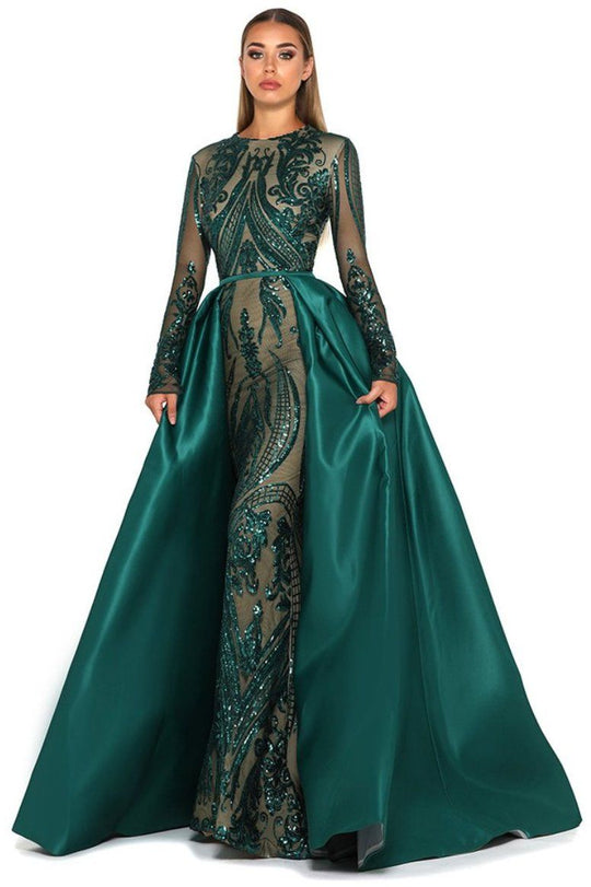 Style 1705 Long Sleeve Gown in Emerald by Portia & Scarlett (S & XXL - clearance sale)