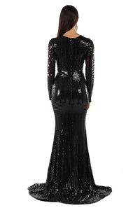 ALIYA Long Sleeve Sequin Gown - Black